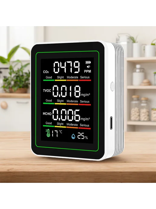 5в-1 Аиркаунт для CO2 TVOC HCHO, T, влажности, белый, белый, фото 3