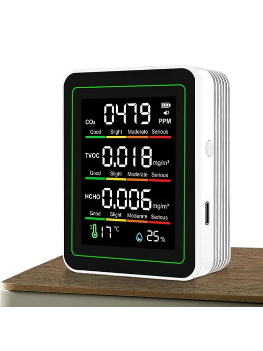 5в-1 Аиркаунт для CO2 TVOC HCHO, T, влажности, белый, белый, фото 7