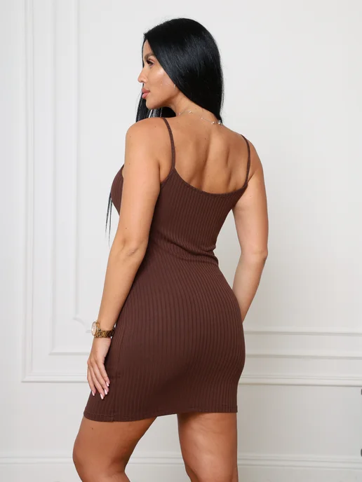 Moda Tex Ночная сорочка в рубчик домашняя больших размеров, коричневый, фото 4
