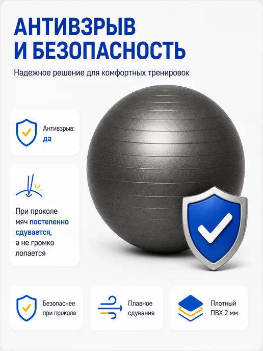Фитбол 75см с насосом мяч для фитнеса, черный, фото 5