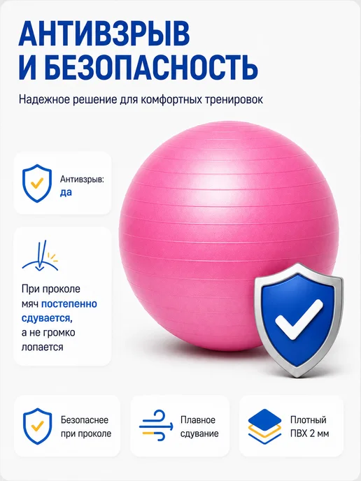 Фитбол 75см с насосом мяч для фитнеса, розовый, фото 5
