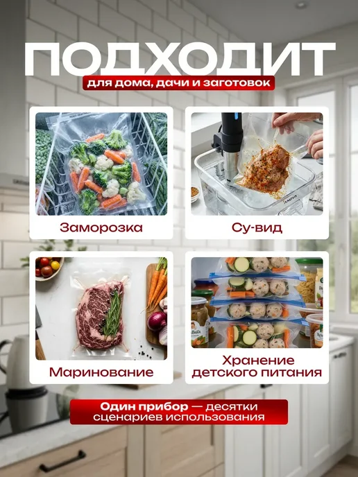 Вакууматор для продуктов с запайкой с пакетами с резаком, белый, фото 7