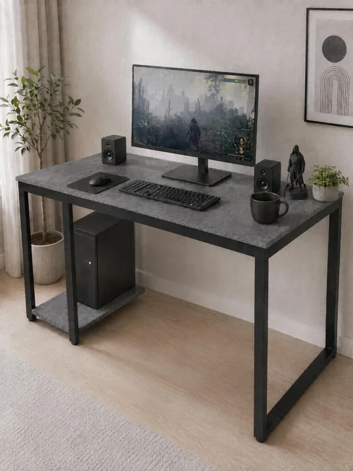 BoldLoft Стол лофт 130 х 60 см компьютерный темный бетон 2 полки, 130x60 см, фото 7