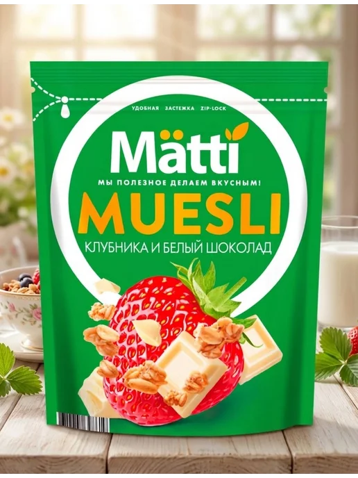 Matti Мюсли Клубника и белый шоколад, 250г, 250 г