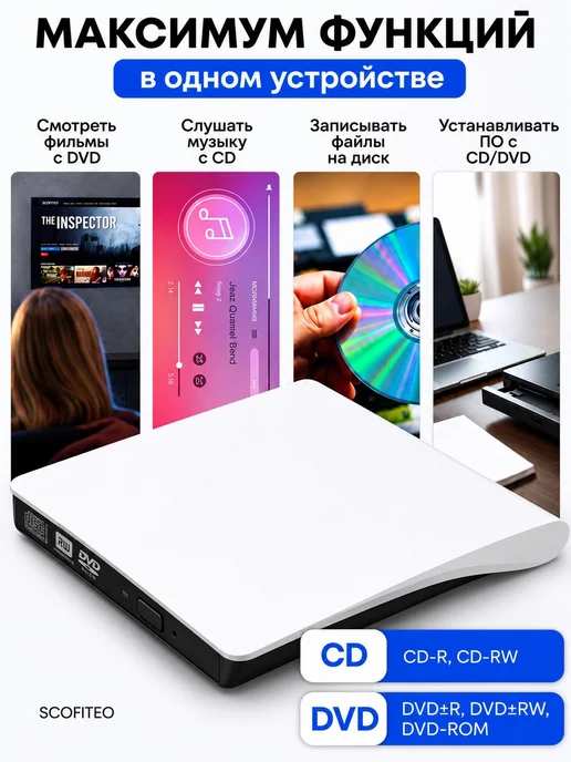 Дисковод для ноутбука внешний, dvd привод CD DVD-RW USB 3.0, вариант, фото 2