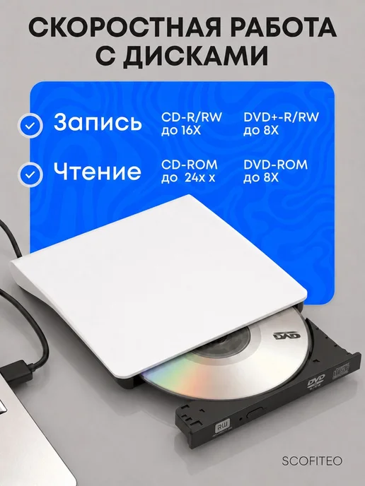 Дисковод для ноутбука внешний, dvd привод CD DVD-RW USB 3.0, вариант, фото 4