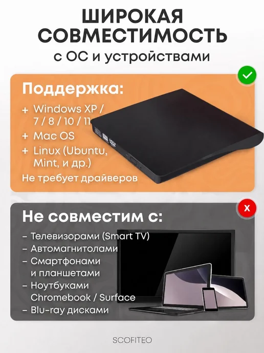 Внешний дисковод для ноутбука, оптический привод для компьют, вариант, фото 3
