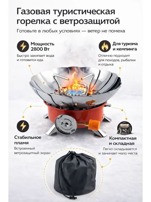 ВИИН Портативная газовая плитка для кемпинга, черный