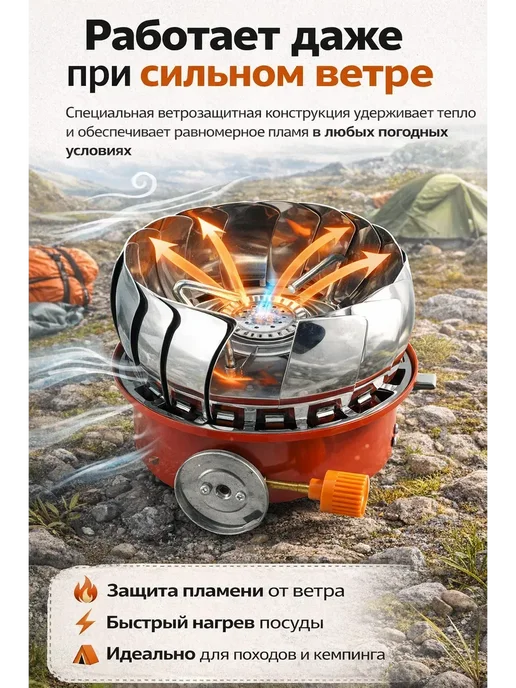 ВИИН Портативная газовая плитка для кемпинга, черный, фото 2