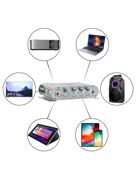 Мощный HiFi 2.1 усилитель для авто и дома ST-838, 80W*2, 80 Вт, фото 8