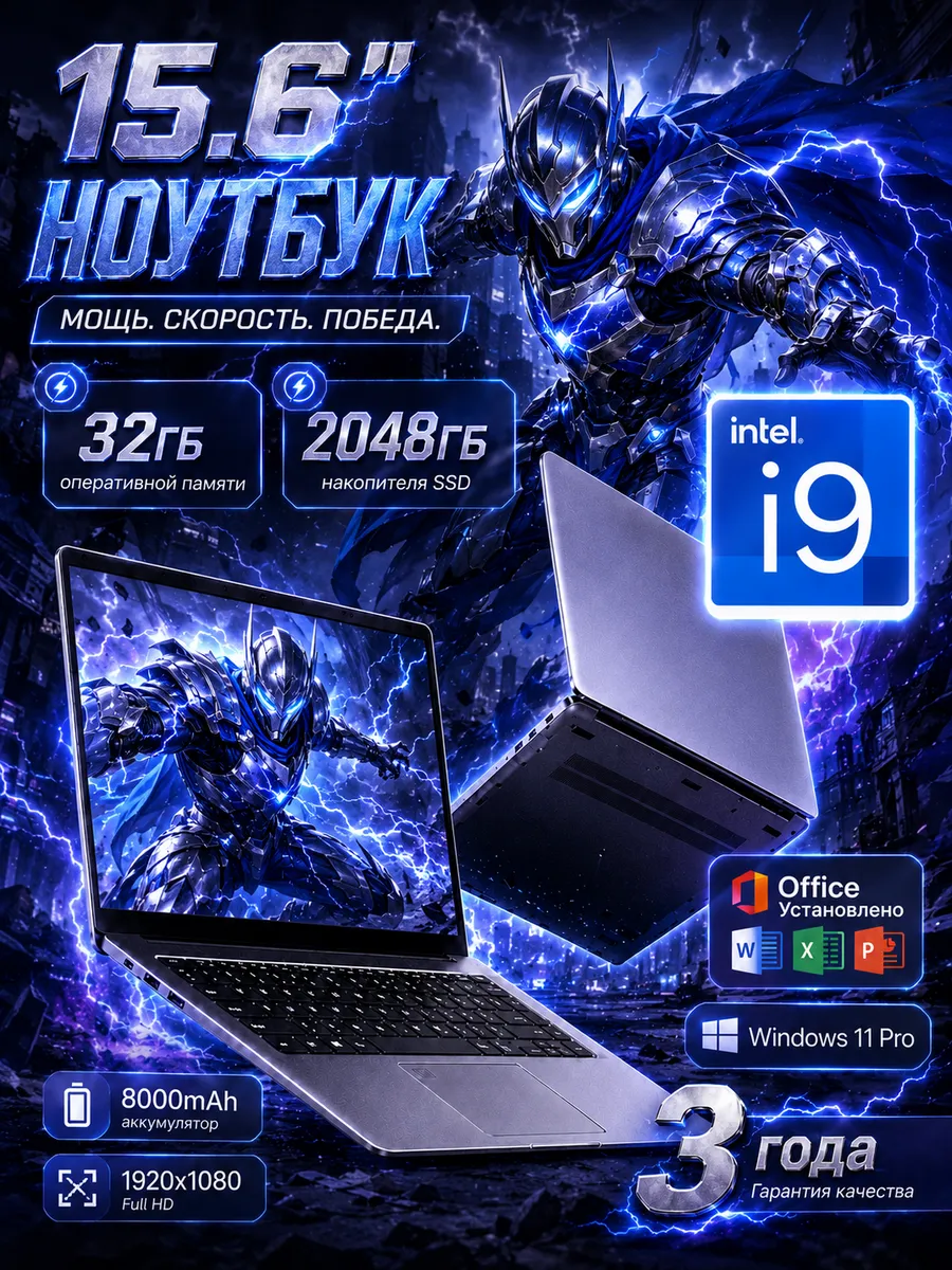 Ноутбук для работы и учебы 15.6" i9 32 ГБ +2048ГБ