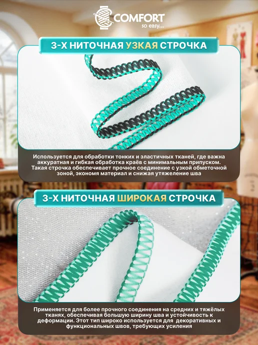 Швейная Техника Comfort Оверлок Comfort XV-7 четырехниточный, зеленый, фото 2