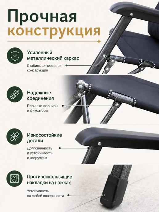 mircamping Кресло шезлонг раскладушка туристическая с матрасом 150 кг, 150 кг, фото 3