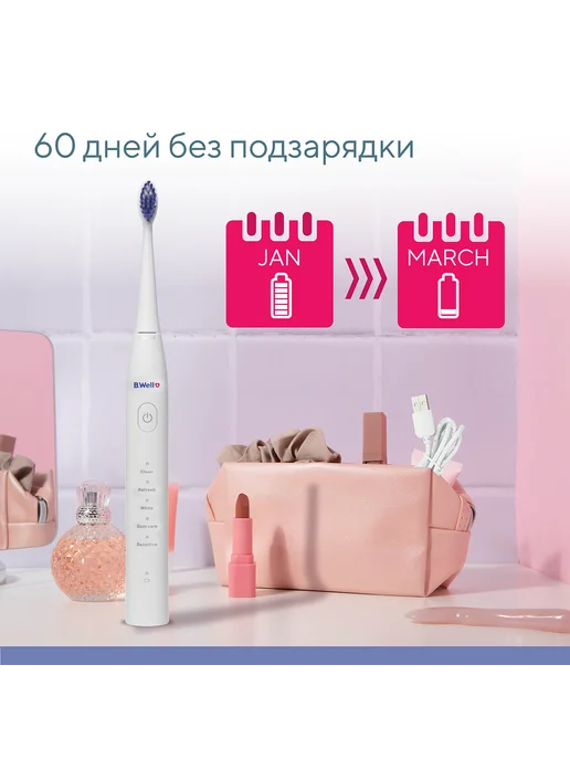 B.Well Электрическая звуковая зубная щетка PRO-850 белая 1 ш…, белый, фото 7