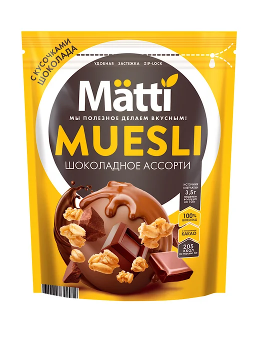 Matti Мюсли микс соленая карамель + шоколадное ассорти 2х250 г, 250 г, фото 2
