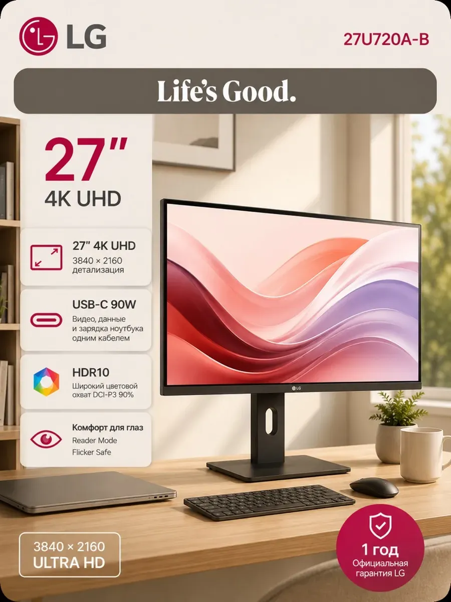 LG Монитор 27U730A-B, 27", UHD 4K