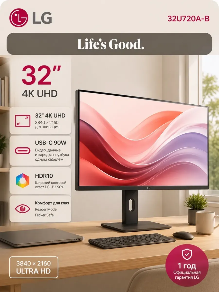LG Монитор 32U720A-B, 32", UHD 4K, VA