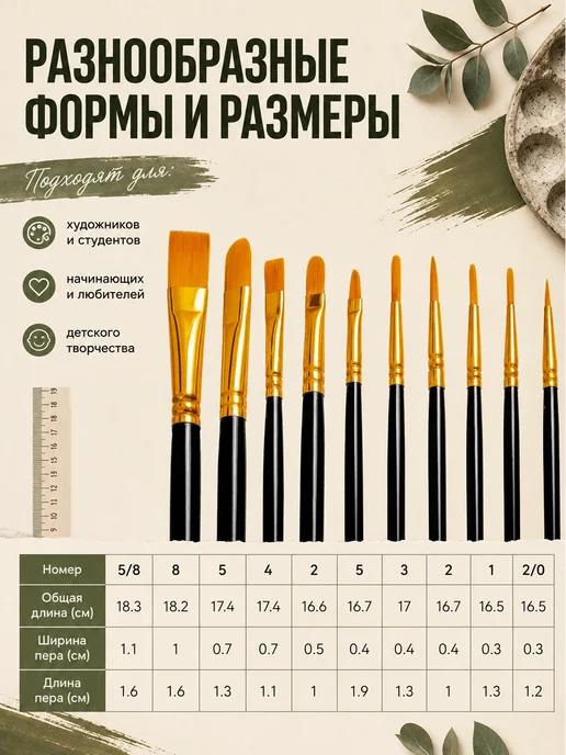 Кисти для рисования художественный набор 10 шт, 10 шт, фото 5