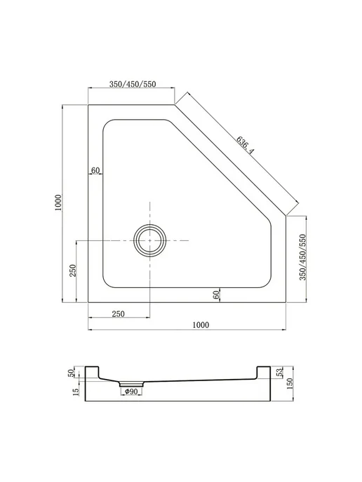 Veconi Поддон для душа Tezeo acrylic TZ-53B 100x100, черный, 100x100, фото 2