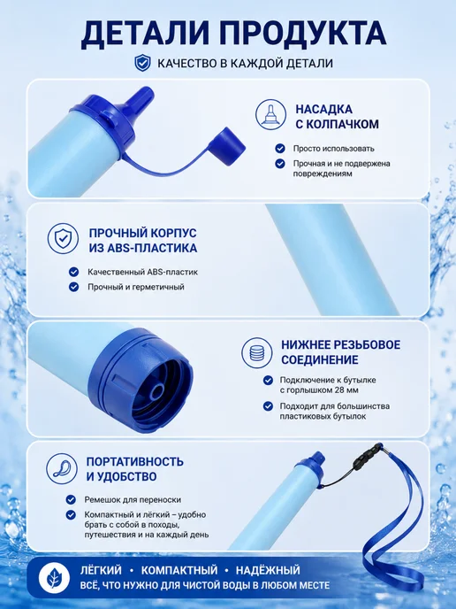 Фильтр для воды походный, голубой, фото 3