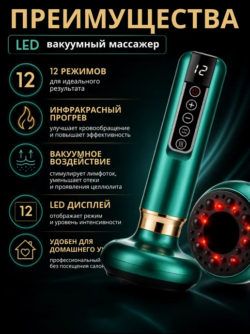 Антицеллюлитный вакуумный LED-массажер, зеленый, фото 2