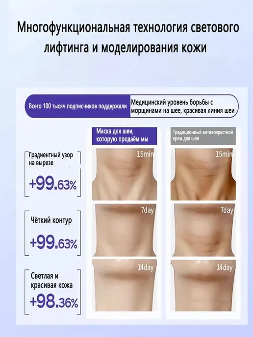Маска для шеи от морщин с гиалуроновой кислотой 10 штук, вариант, фото 5
