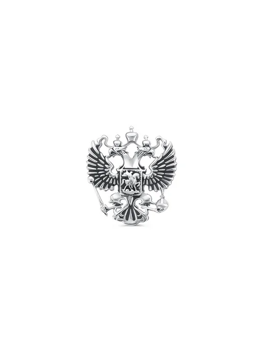 585 Золотой Серебряный значок Герб России 925 Брошь Двуглавый Орёл, серебристый, фото 4