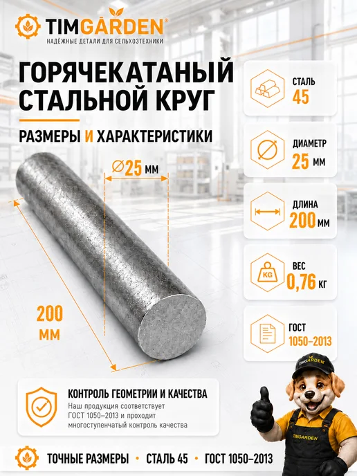 Пруток горячекатаный круг 20 мм длина 1000 мм Сталь 45, 25 200