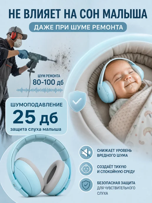 Наушники противошумные детские, голубой, фото 4