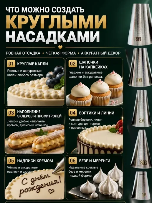 БудетНадо Кондитерские насадки для крема круглые 5 шт, 5 шт, фото 3