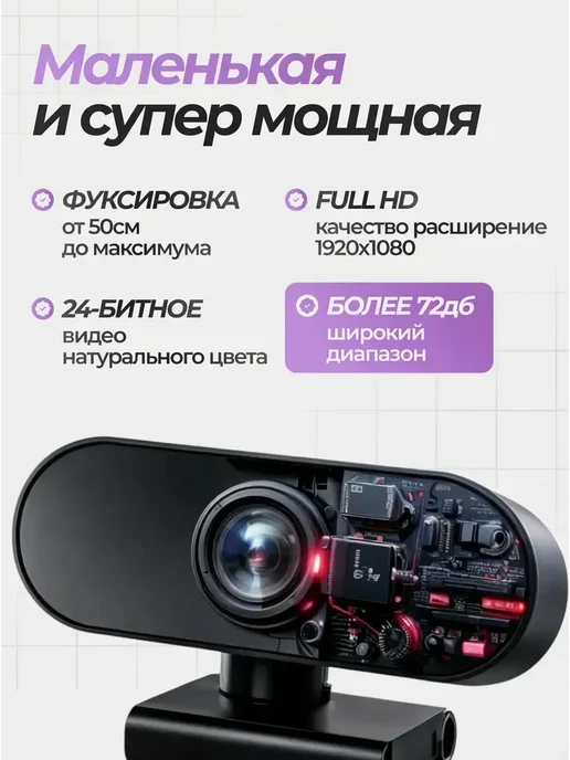 Web-камера для компьютера с микрофоном, черный, фото 4