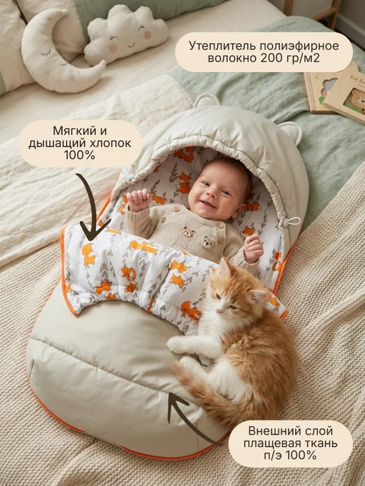 ClapsyFox Конверт на выписку для новорожденного "Gray" лисички, серый, фото 4