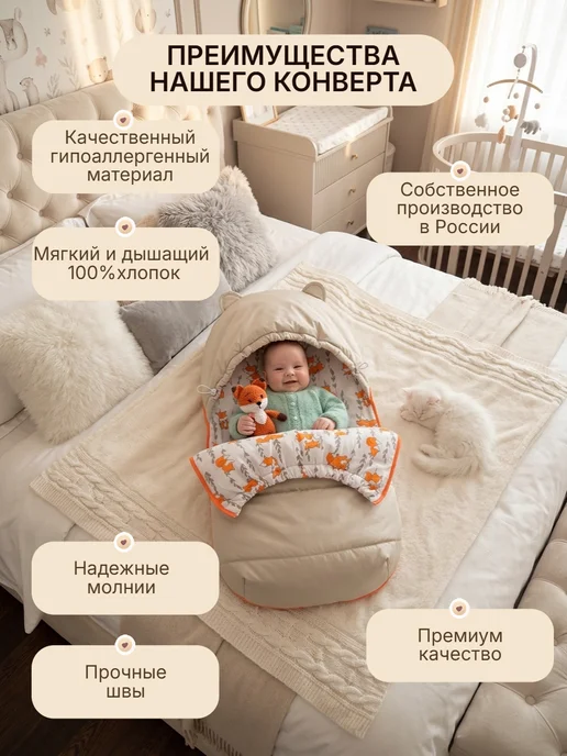 ClapsyFox Конверт на выписку для новорожденного "Gray" лисички, серый, фото 7