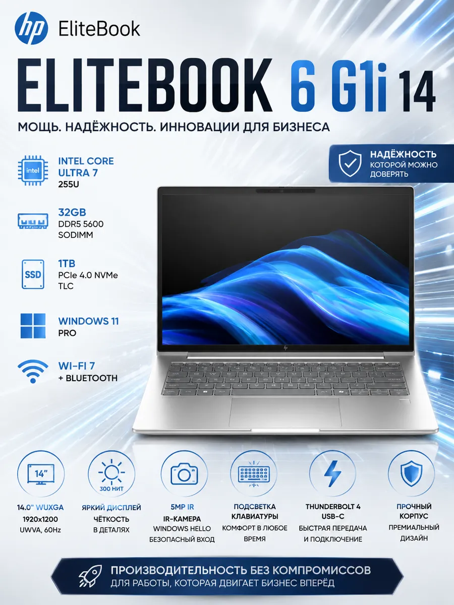 HP Ноутбук EliteBook 6 G1i 14 Ultra 7 32GB 1TB Wi-Fi 7