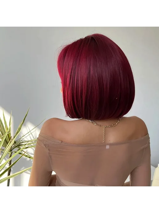 Парик косплей карнавальный каре вишневый, вариант, фото 4