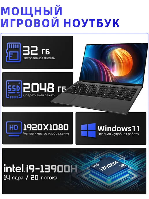 Игровой ноутбук Intel Core i9-13900H RAM 32 ГБ SSD 1024 ГБ, 32 ГБ, 1024 ГБ, фото 2