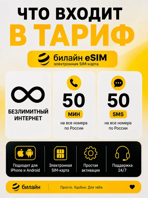 билайн Сим карта eSIM Безлимитный интернет, вариант, фото 3
