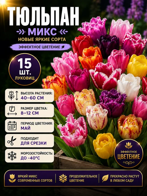 Луковицы тюльпана многолетние Микс 15 шт, 15 шт