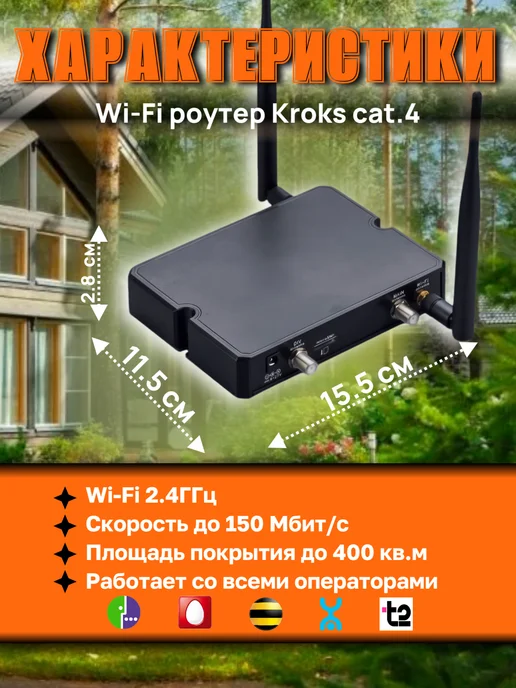 Kroks Wi-Fi роутер cat.4 с антенной интернет для дома 150 мбит, черный, фото 3