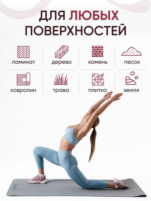 Коврик для йоги и фитнеса, серый, фото 3