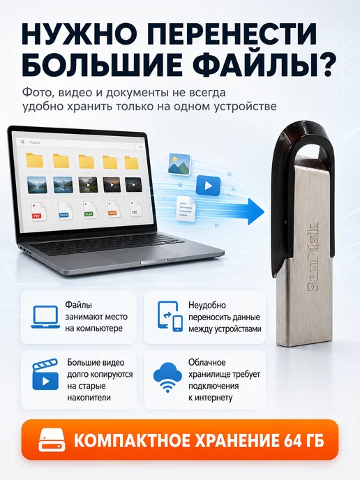 марк2итенсив Флешка USB 3.0 64 ГБ скоростная, 64 ГБ, фото 2