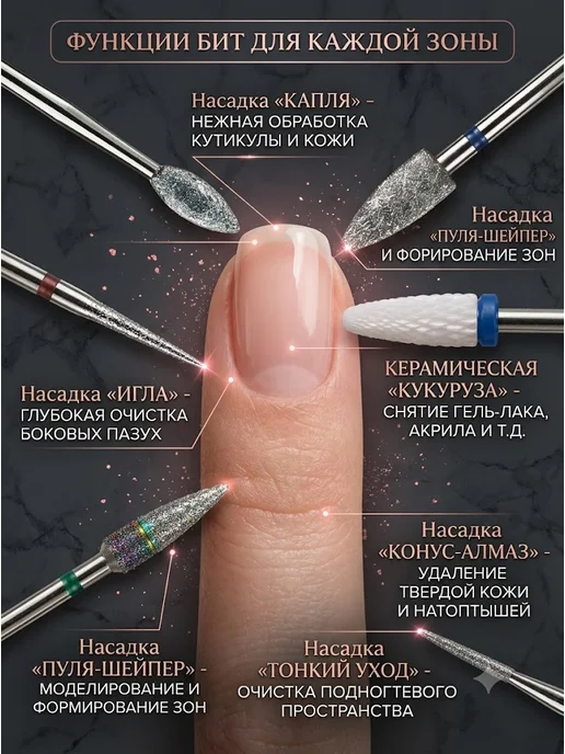 Аппарат для маникюра и педикюра профессиональный мощный, белый, фото 5