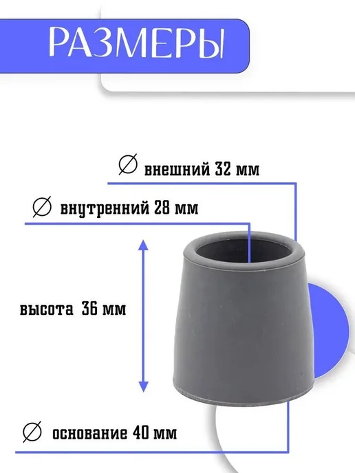 заглушки для ходунков,Наконечник для ходунков резиновый 28 4, серый, фото 4