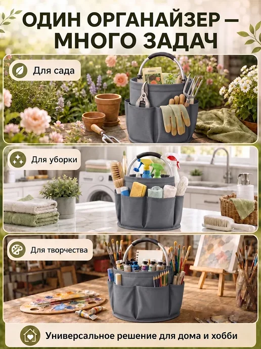Корзина складная для пикника и хранения, серый, фото 4