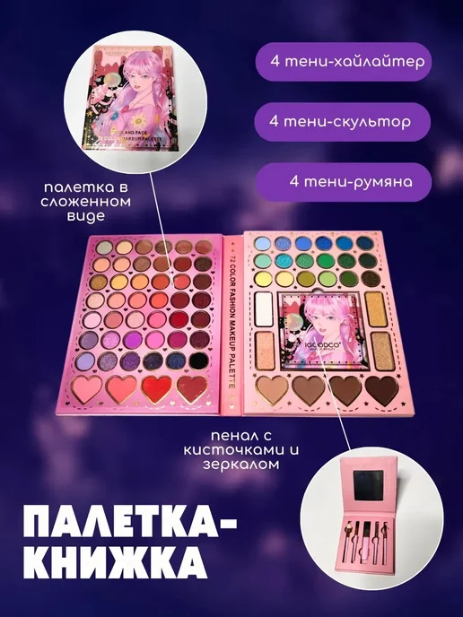 Подарок для девочек 3–15 лет, набор косметики — 72 цвета, 72 цв., фото 4
