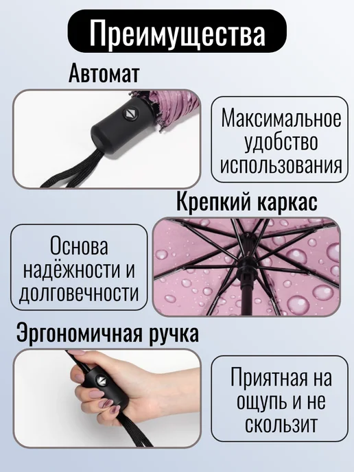 Зонт автомат антиветер складной, розовый, фото 4