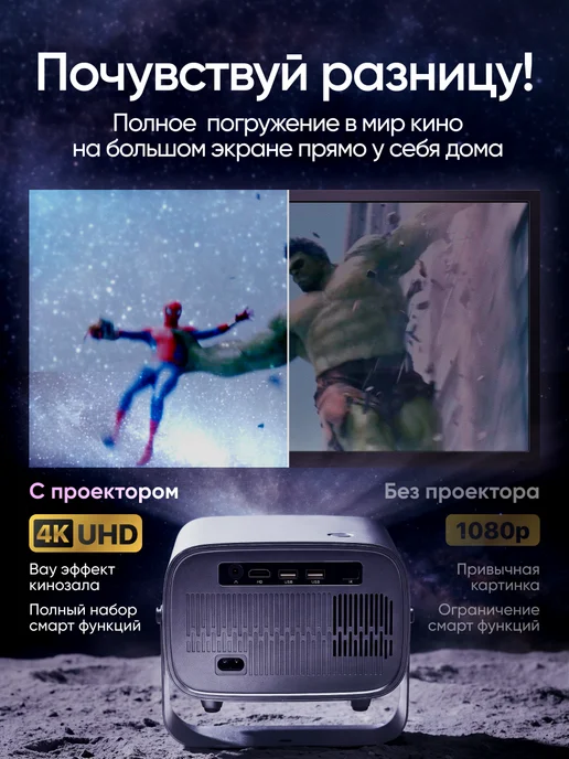Проектор для фильмов 4K UltraHD, черный, фото 2