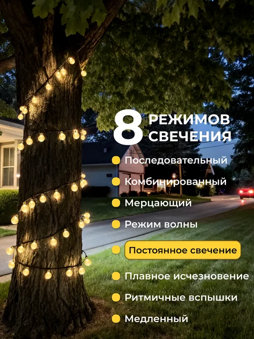 MyGarland Гирлянда уличная на солнечной батарее 22м, вариант, фото 8