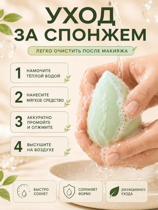 Спонж для макияжа в форме капли набор 2 штуки, голубой, фото 4