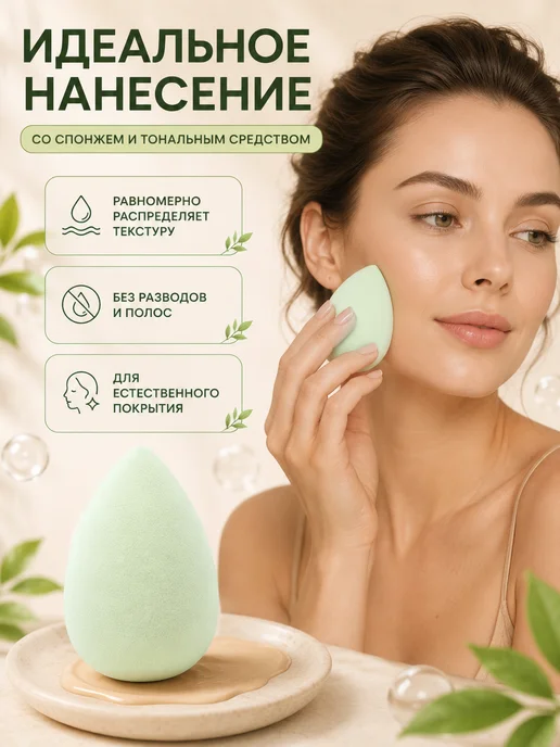Спонж для макияжа в форме капли набор 2 штуки, голубой, фото 5